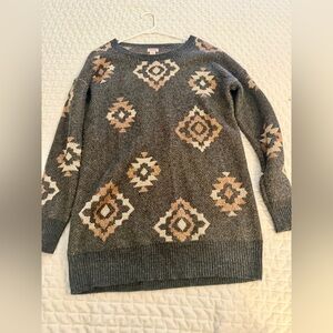 Mossimo Supply Co. Gray and Tan Geometric Long Tunic Sweater